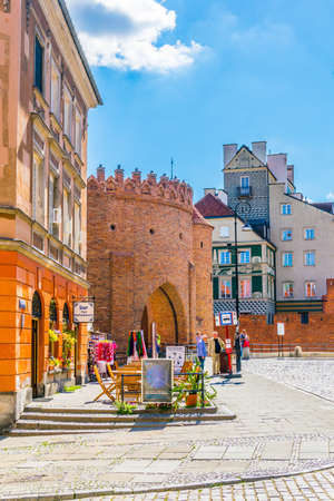 WARSAW, POLAND, AUGUST 12, 2016: View of the Barbikan gate situated in the Polish city warsaw.のeditorial素材
