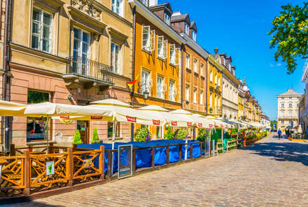 WARSAW, POLAND, AUGUST 12, 2016: View of the Freta street in the old town of warsaw in Poland.のeditorial素材