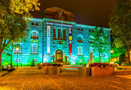 OSLO, NORWAY, AUGUST 24, 2016: Night view of the museum of contemporary art in oslo, norwayのeditorial素材