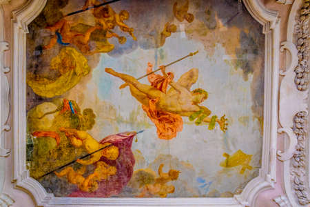 WARSAW, POLAND, AUGUST 13, 2016: view of a decorative ceiling of the wilanow palace in Warsaw, Poland.のeditorial素材