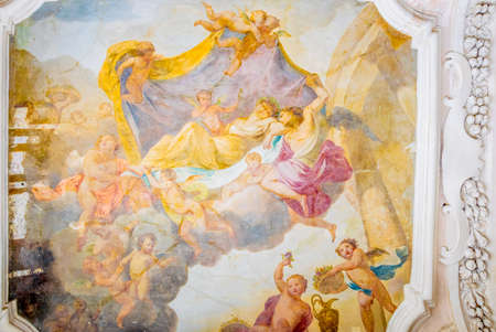 WARSAW, POLAND, AUGUST 13, 2016: view of a decorative ceiling of the wilanow palace in Warsaw, Poland.のeditorial素材