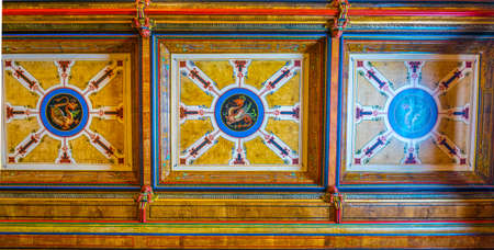 WARSAW, POLAND, AUGUST 13, 2016: view of a decorative ceiling of the wilanow palace in Warsaw, Poland.のeditorial素材