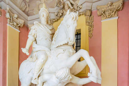 WARSAW, POLAND, AUGUST 13, 2016: View of an equestrian statue inside of the wilanow palace in Warsaw, Poland.のeditorial素材