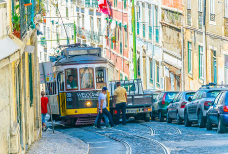 LISBON, PORTUGAL, SEPTEMBER 2, 2016: View of a typical tram in lisbon, Portugal.のeditorial素材