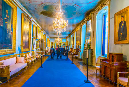 STOCKHOLM, SWEDEN, AUGUST 18, 2016: View of a corridor with many chandeliers of the Kungliga slottet castle in Gamla Stan, Stockholm, Swedenのeditorial素材