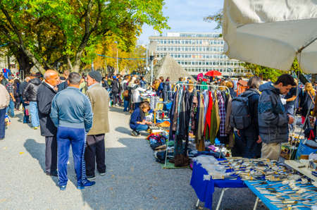 ZURICH, SWITZERLAND, OCTOBER 24, 2015: View of a Saturday flea market in the swiss city zurich where dozens of people are looking for precious artifactsのeditorial素材