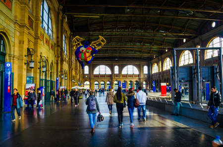 ZURICH, SWITZERLAND, OCTOBER 24, 2015: departure board of the Zurich Main railway station (German: Hauptbahnhof). Zurich is the largest city in Switzerland and the capital of the Canton of Zurich.のeditorial素材