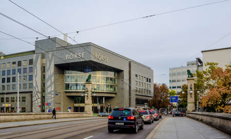 ZURICH, SWITZERLAND, OCTOBER 24, 2015: SIX Swiss Exchange building. SIX Swiss Exchange is the leading Swiss stock exchange for the trading of shares, bonds, investment funds.のeditorial素材