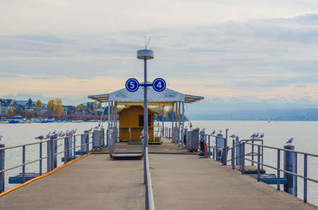 ZURICH, SWITZERLAND, OCTOBER 24, 2015: View of a pier situated on the zurich lake in switzerlandのeditorial素材