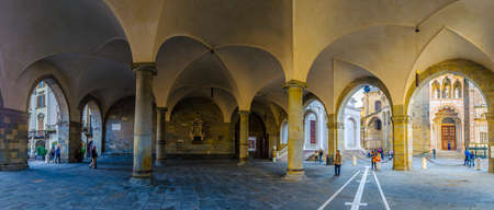 BERGAMO, ITALY, NOVEMBER 2, 2014: View of portico in front of the palazzo della Ragione, Bergamo,...