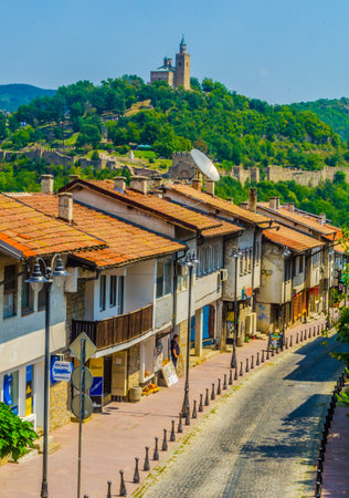 VELIKO TARNOVO, BULGARIA, AUGUST 10, 2014: Aerial view of Veliko Tarnovo dominated by Tsarevets fortressのeditorial素材
