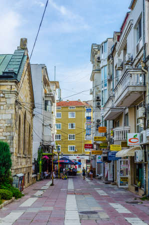 VARNA, BULGARIA, AUGUST 8, 2014: People are strolling through a pedestrian boulevard in Varna, Bulgaria.のeditorial素材