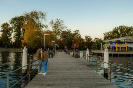 ZURICH, SWITZERLAND, OCTOBER 24, 2015: View of a pier situated on the zurich lake in switzerlandのeditorial素材