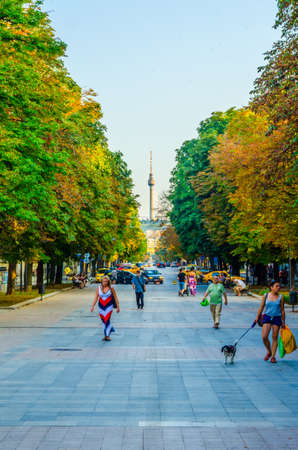 RUSE, BULGARIA, AUGUST 11, 2014: People are walking on a street in Ruse, Bulgariaのeditorial素材