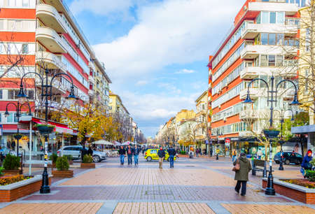 SOFIA, BULGARIA, NOVEMBER 17, 2014: People are walking on the Vitosha boulevard in the central Sofia, Bulgaria.のeditorial素材