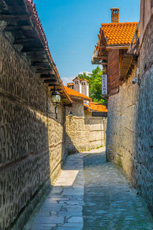 BANSKO, BULGARIA, JULY 13, 2017: Bulgarian revival houses in Banskoのeditorial素材