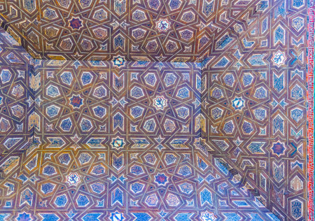 SEVILLA, SPAIN, JANUARY 7, 2016: detail of ceiling situated inside of the real alcazar palace in the spanish city sevillaのeditorial素材