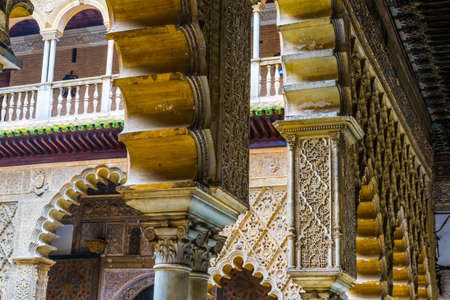 SEVILLA, SPAIN, JANUARY 7, 2016: detail of beautiful carved ornaments inside of the real alcazar palace in the spanish city sevilla.のeditorial素材