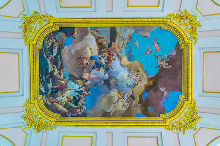 MADRID, SPAIN, JANUARY 9, 2016: detail of ceiling in the Royal Palace of Madrid.