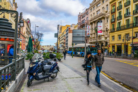 MADRID, SPAIN, JANUARY 9, 2016: View of the gran via boulevard in madrid which is the most famous street of the cityのeditorial素材