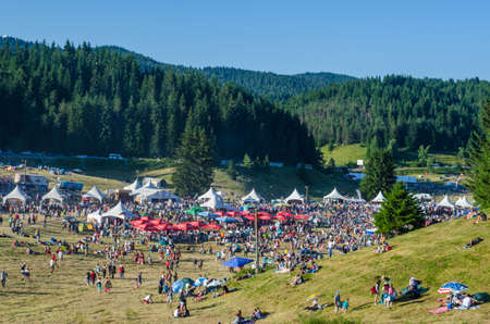 ROZHEN, BULGARIA, JULY 18, 2015: Swarms of people are gathering during Rozhen folklore festival in Bulgaria in rhodope mountains.のeditorial素材