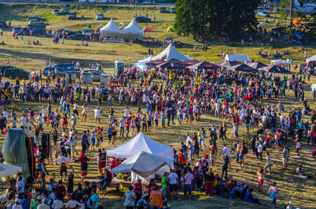 ROZHEN, BULGARIA, JULY 18, 2015: Swarms of people are gathering during Rozhen folklore festival in Bulgaria in rhodope mountains.のeditorial素材