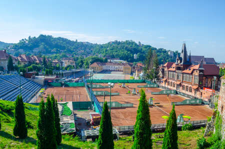 BRASOV, ROMANIA, JULY 9, 2015: view of the buidling of tennis stadium in the romanian city brasov.