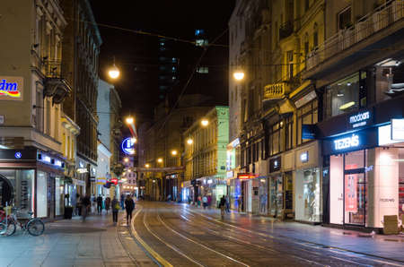 ZAGREB, CROATIA, JULY 28, 2015: night view of the ilica street in croatian capital zagrebのeditorial素材