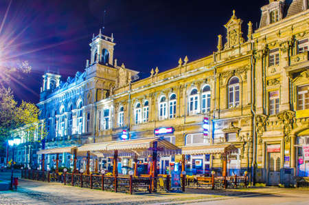 RUSE, BULGARIA, MARCH 25, 2015: night view of the illuminated main square in Ruse, Bulgaria. Ruse...