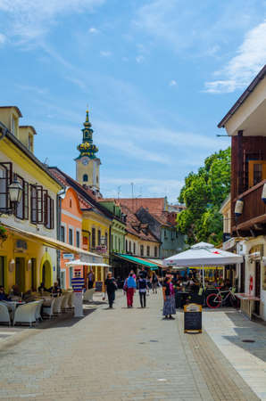 ZAGREB, CROATIA, JULY 28, 2015: street ivana racica in croatian capital zagreb is during sunny day in summer is overcrowded by locals and tourists having lunch in one of many surrounding restaurants.のeditorial素材