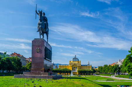 ZAGREB, CROATIA, JULY 28, 2015: Monument of the Croatian King Tomislav in Zagreb, Croatia.