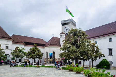 LJUBLJANA, SLOVENIA, JULY 29, 2015: Panoramic view of the Ljubljana castle - Ljubljanski grad,...