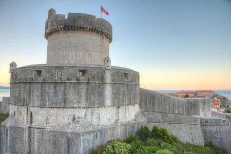 Sunrise view of fortification of Croatian town Dubrovnikのeditorial素材