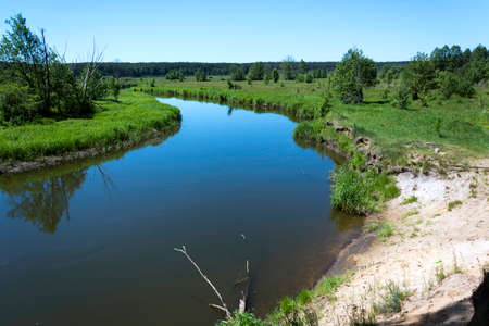 View of the River Drut a cliff near the village of Guta, Belarusの写真素材