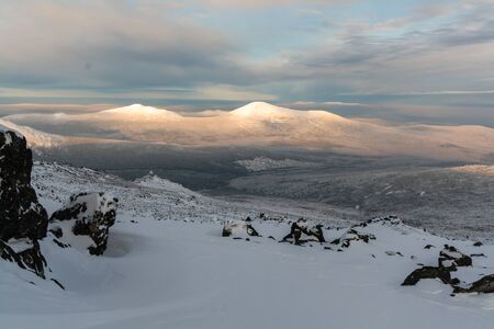 winter mountains and a ridgeの写真素材