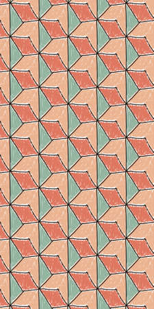 Fabric pattern, geometric shape, abstract, endless interlocking, hand drawn, orange tone,...
