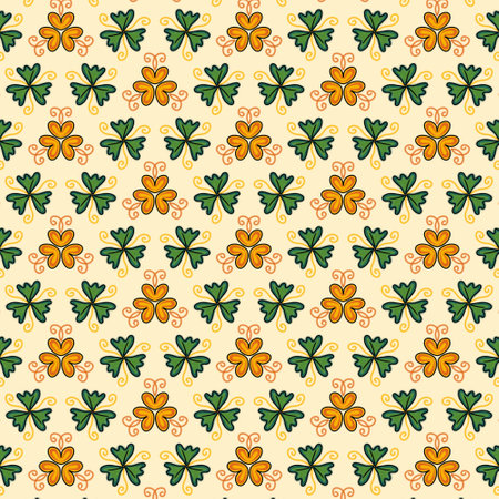 Spring pattern, leaf pattern, flower, on the background, yellow, hand-drawn lines, decoration, textile, wrapping, covering, packaging, etc.の写真素材