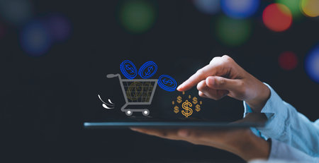 businessman, pointing at dollar icon, pursuit, wealth, success, concept, in making money online, investment strategy, and growth, finance, success, profit, from venture capital, stの写真素材