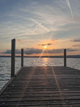 An Evening at the Zuger Lake in Switzerland - Sundown with great Coloursの写真素材