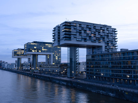 Blue Hour in the Harbour of Cologne with its great Architecture - November 2025の写真素材