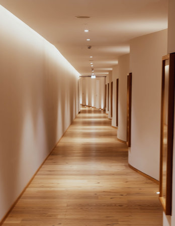 Long Hallway with Shadows and good Lightningの写真素材