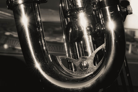 Saxophone in an detailed Look - Macros on a Baritone Saxophone with great Detailsの写真素材