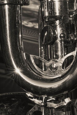 Saxophone in an detailed Look - Macros on a Baritone Saxophone with great Detailsの写真素材