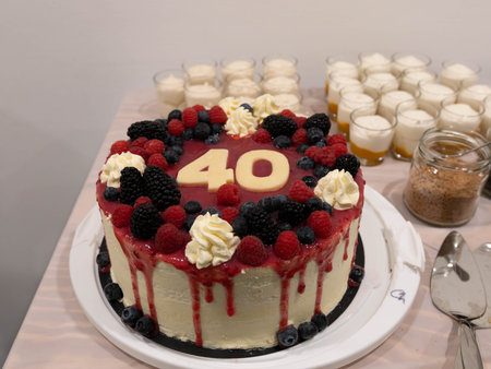Realistic Photo of a Birthday Cake for 40th Birthday - Real Life Photo not Studio - More Athmosphere...