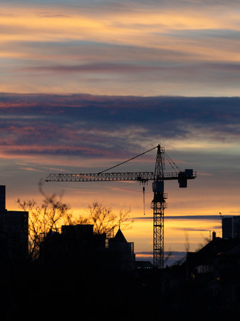 Crane in the Sunset of Duesseldorf Germany in November 2025の写真素材