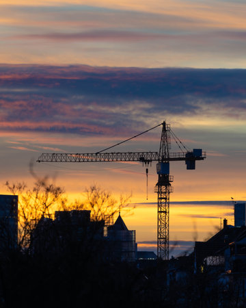 Crane in the Sunset in November 2025 - City Developmentの写真素材