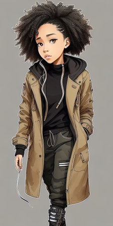 Beautiful african american girl with dreadlocks in a coatの素材