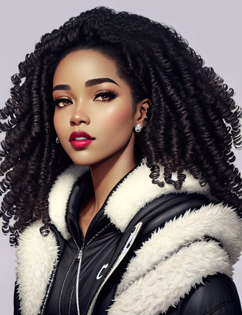 Beautiful african american woman with afro hairstyle and makeup.の素材