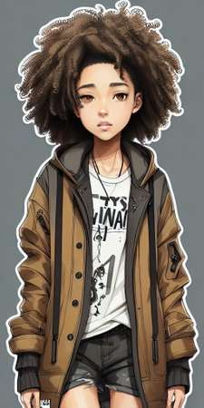 Young african american woman with stylish hairstyle and casual clothes.の素材