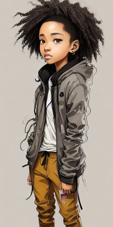 Beautiful african american woman with dreadlocks hairstyle and stylish clothes.の素材